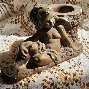 Vintage Chippy Chalkware Cherubim Planter